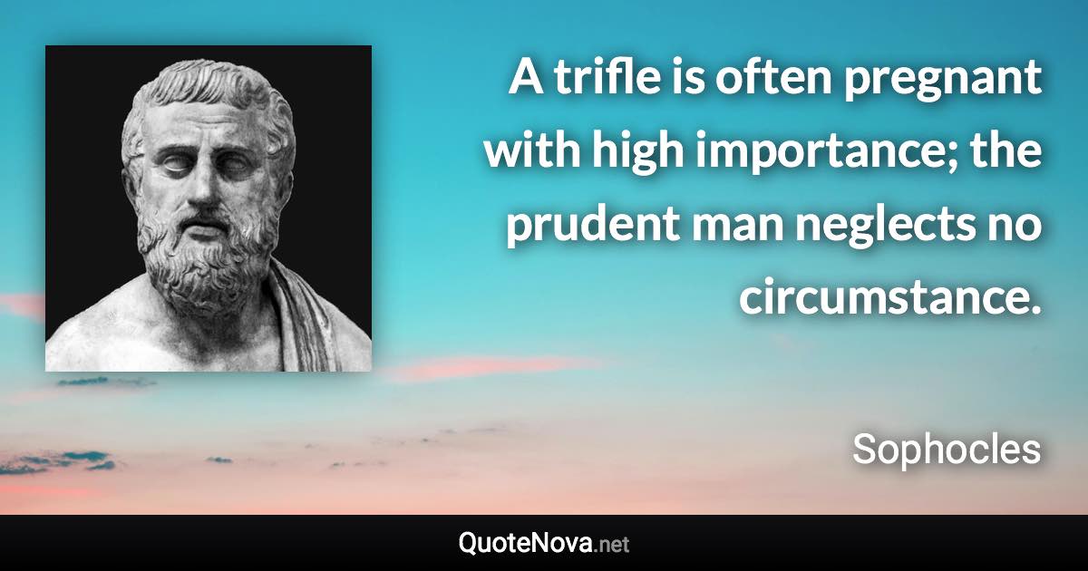 A trifle is often pregnant with high importance; the prudent man neglects no circumstance. - Sophocles quote