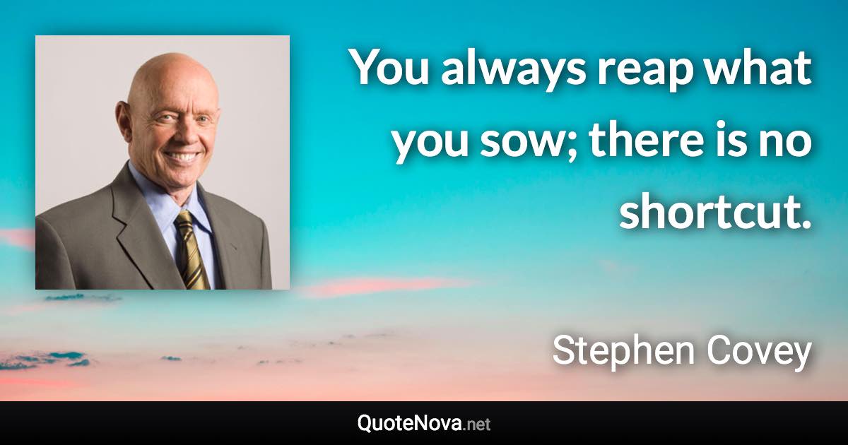 You always reap what you sow; there is no shortcut. - Stephen Covey quote