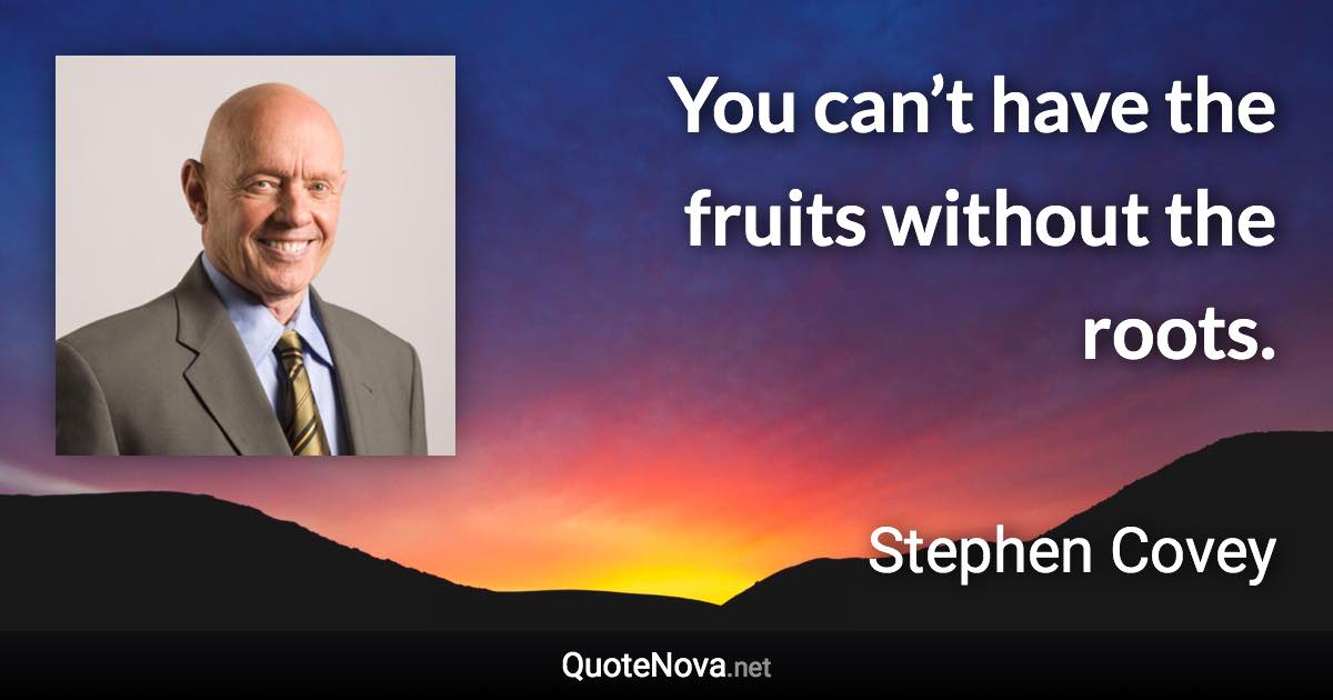 You can’t have the fruits without the roots. - Stephen Covey quote