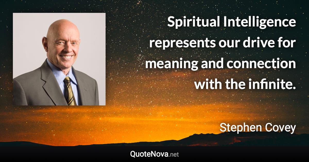 Spiritual Intelligence represents our drive for meaning and connection with the infinite. - Stephen Covey quote