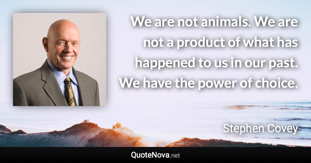 We are not animals. We are not a product of what has happened to us in our past. We have the power of choice. - Stephen Covey quote