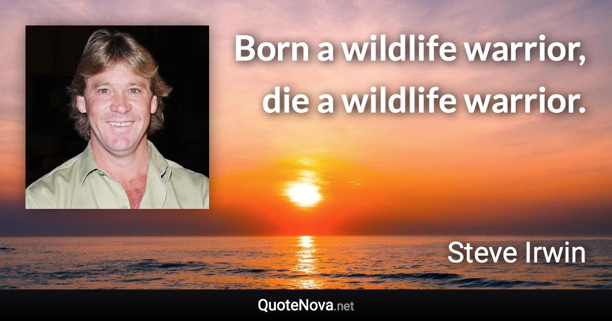 Born a wildlife warrior, die a wildlife warrior. - Steve Irwin quote