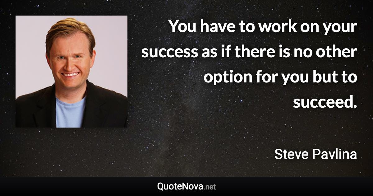 You have to work on your success as if there is no other option for you but to succeed. - Steve Pavlina quote