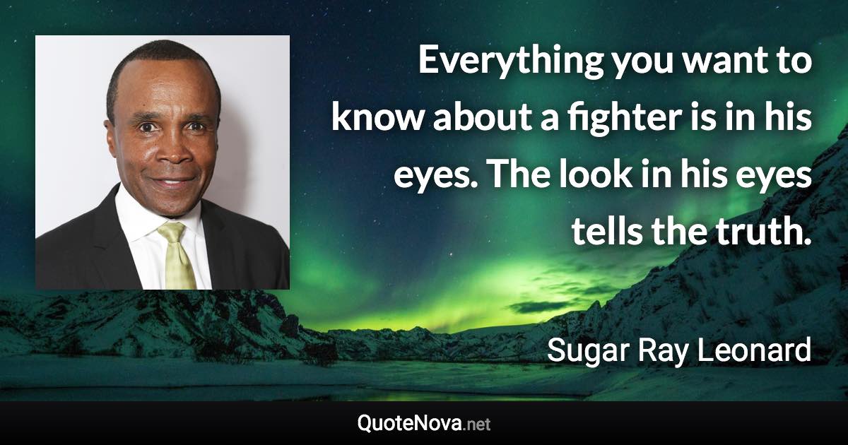 Everything you want to know about a fighter is in his eyes. The look in his eyes tells the truth. - Sugar Ray Leonard quote