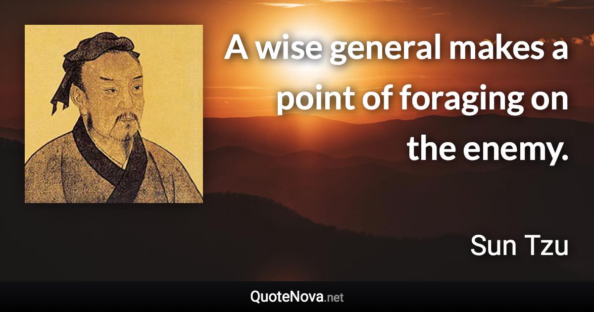 A wise general makes a point of foraging on the enemy. - Sun Tzu quote