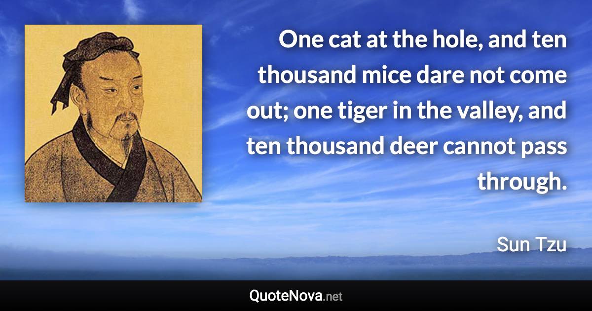 One cat at the hole, and ten thousand mice dare not come out; one tiger in the valley, and ten thousand deer cannot pass through. - Sun Tzu quote