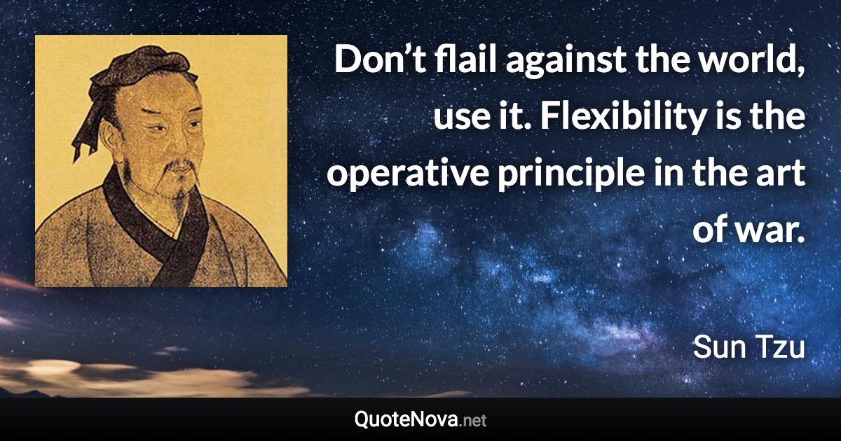 Don’t flail against the world, use it. Flexibility is the operative principle in the art of war. - Sun Tzu quote