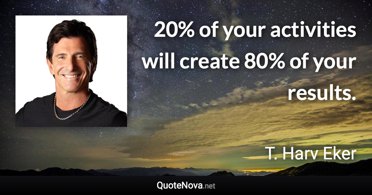20% of your activities will create 80% of your results. - T. Harv Eker quote