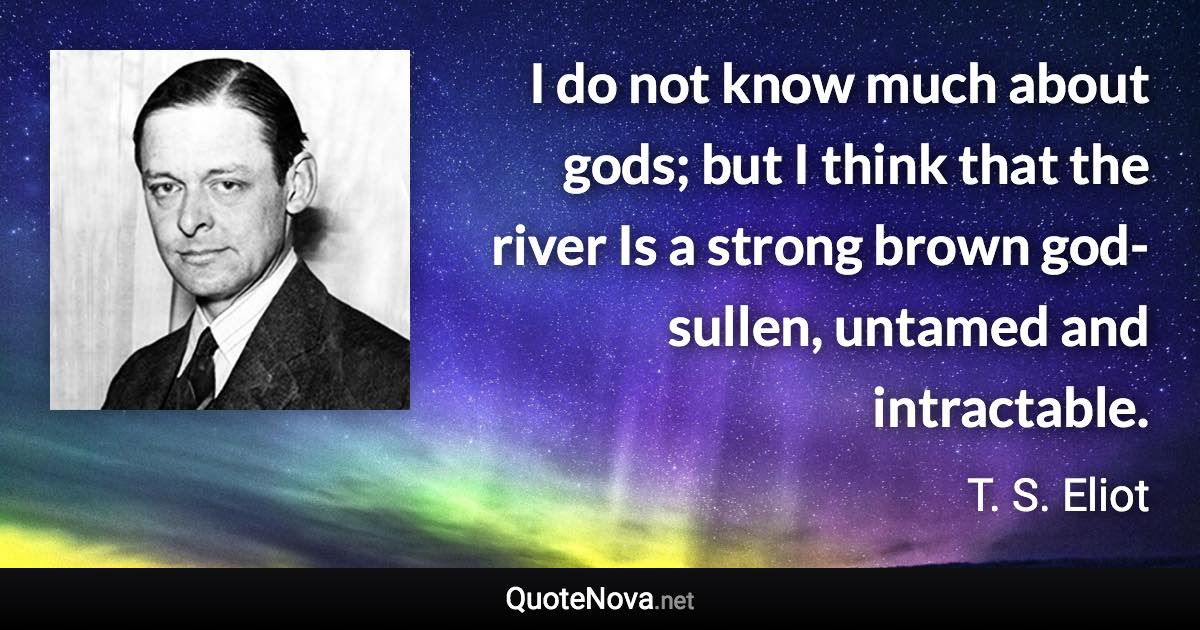 I do not know much about gods; but I think that the river Is a strong brown god-sullen, untamed and intractable. - T. S. Eliot quote