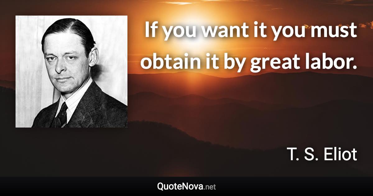 If you want it you must obtain it by great labor. - T. S. Eliot quote