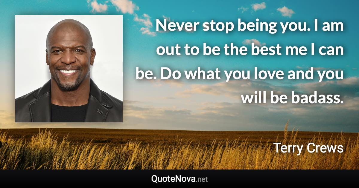 Never stop being you. I am out to be the best me I can be. Do what you love and you will be badass. - Terry Crews quote