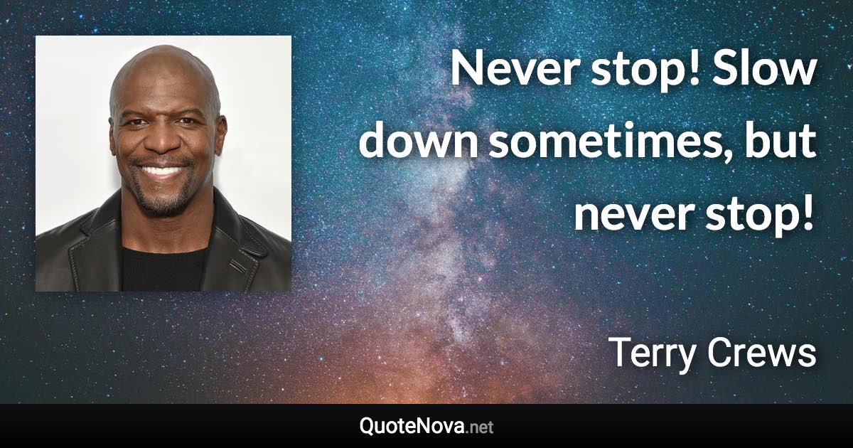 Never stop! Slow down sometimes, but never stop! - Terry Crews quote