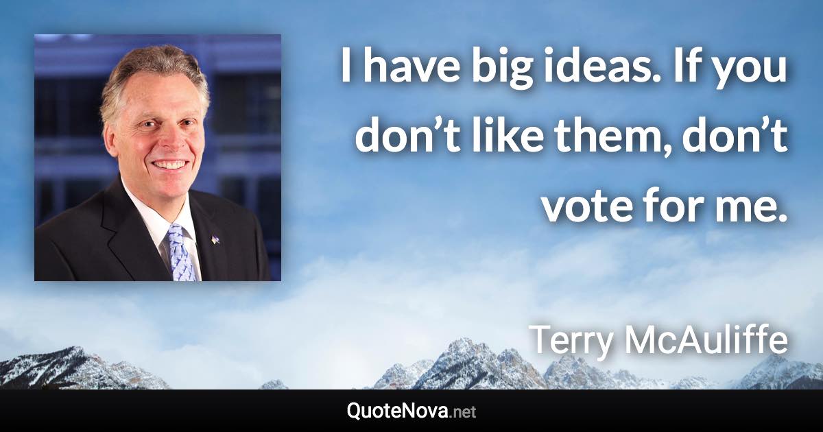 I have big ideas. If you don’t like them, don’t vote for me. - Terry McAuliffe quote