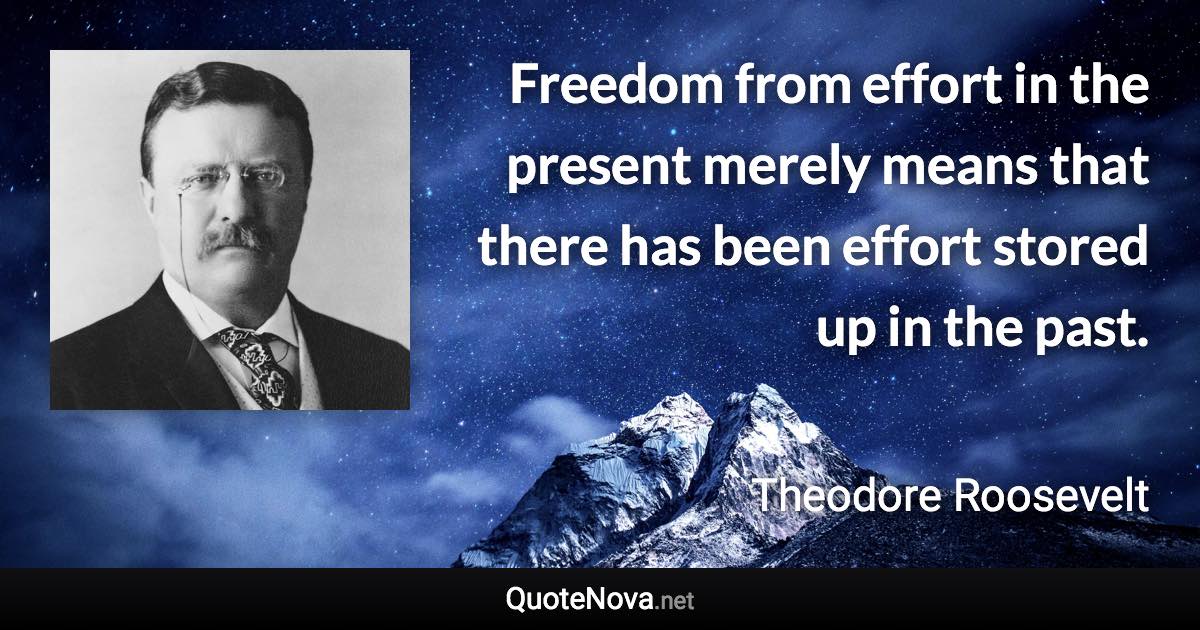 Freedom from effort in the present merely means that there has been effort stored up in the past. - Theodore Roosevelt quote