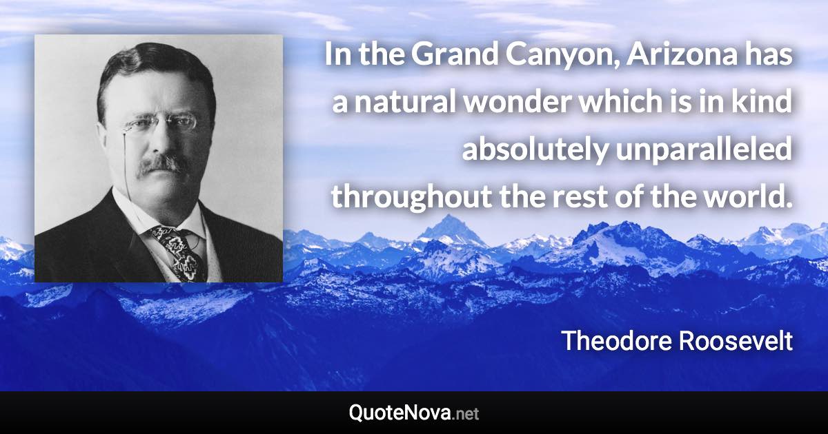 In the Grand Canyon, Arizona has a natural wonder which is in kind absolutely unparalleled throughout the rest of the world. - Theodore Roosevelt quote