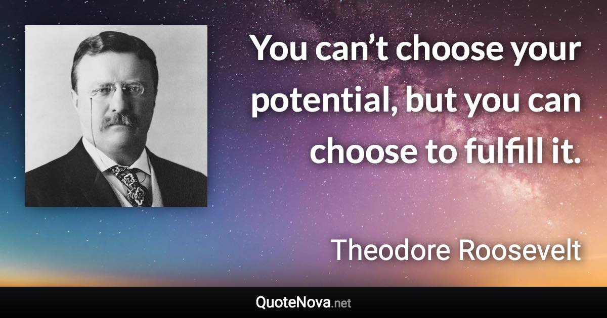 You can’t choose your potential, but you can choose to fulfill it. - Theodore Roosevelt quote