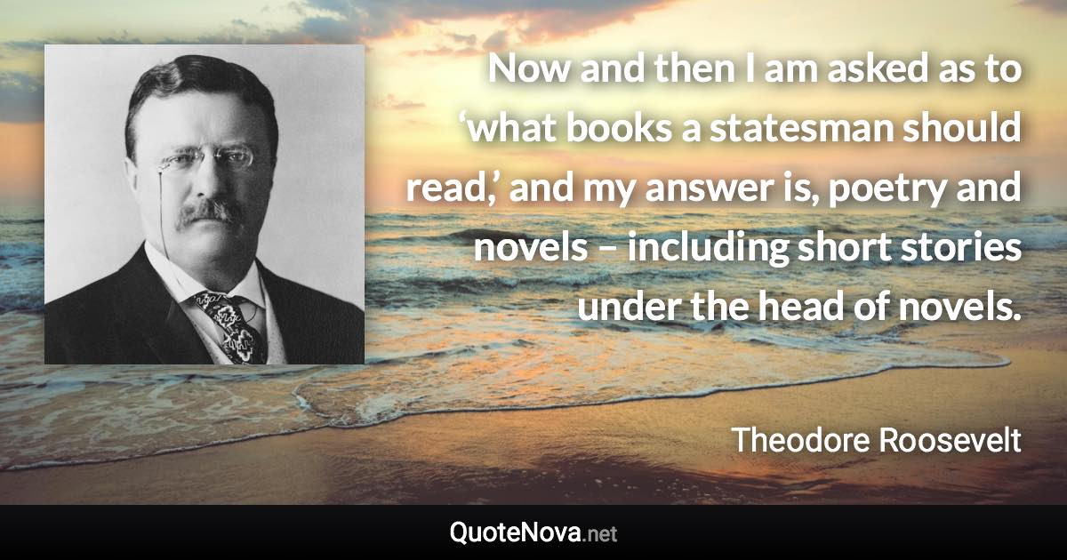 Now and then I am asked as to ‘what books a statesman should read,’ and my answer is, poetry and novels – including short stories under the head of novels. - Theodore Roosevelt quote