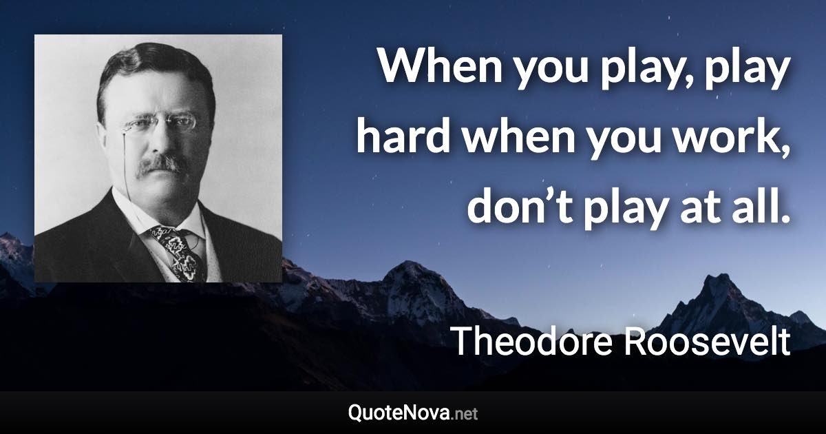When you play, play hard when you work, don’t play at all. - Theodore Roosevelt quote