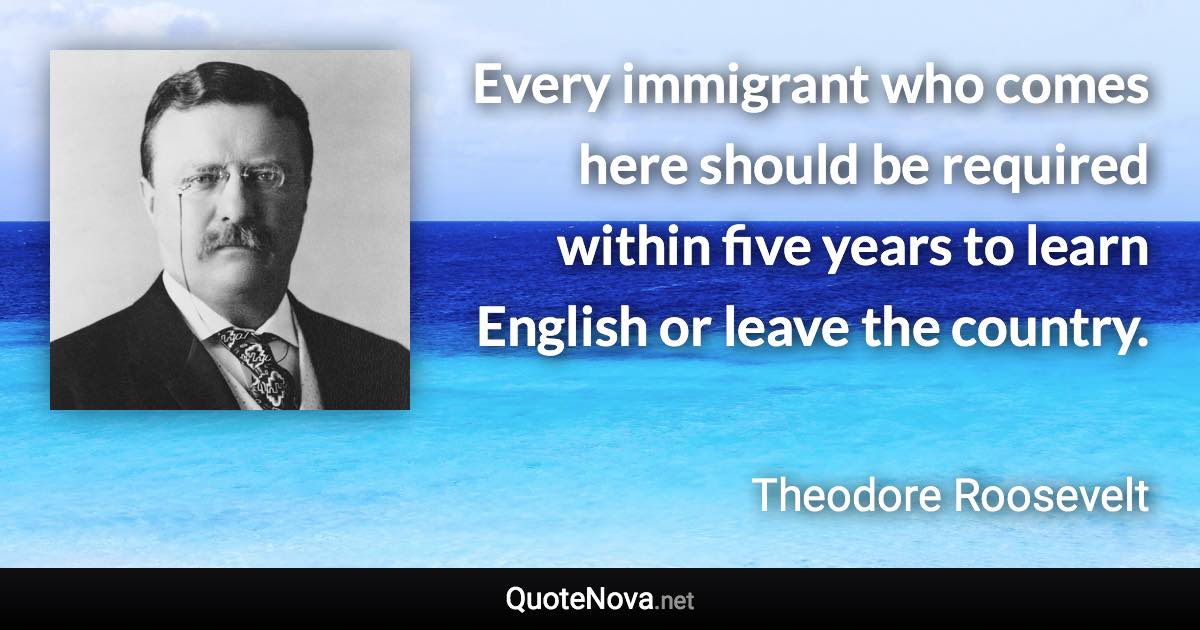 Every immigrant who comes here should be required within five years to learn English or leave the country. - Theodore Roosevelt quote