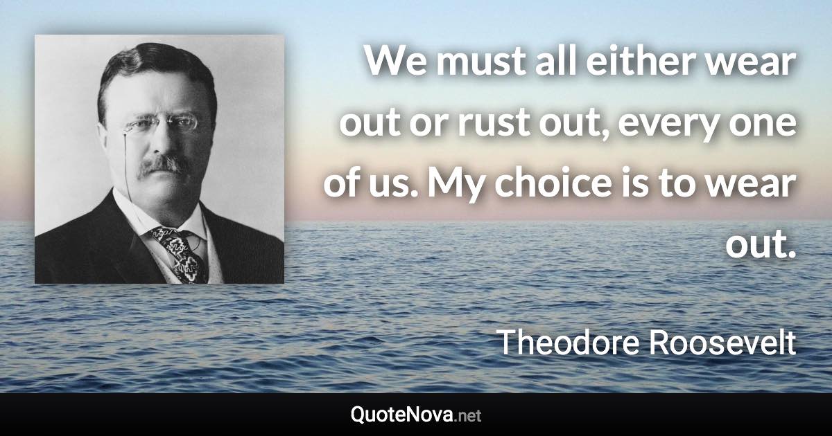 We must all either wear out or rust out, every one of us. My choice is to wear out. - Theodore Roosevelt quote