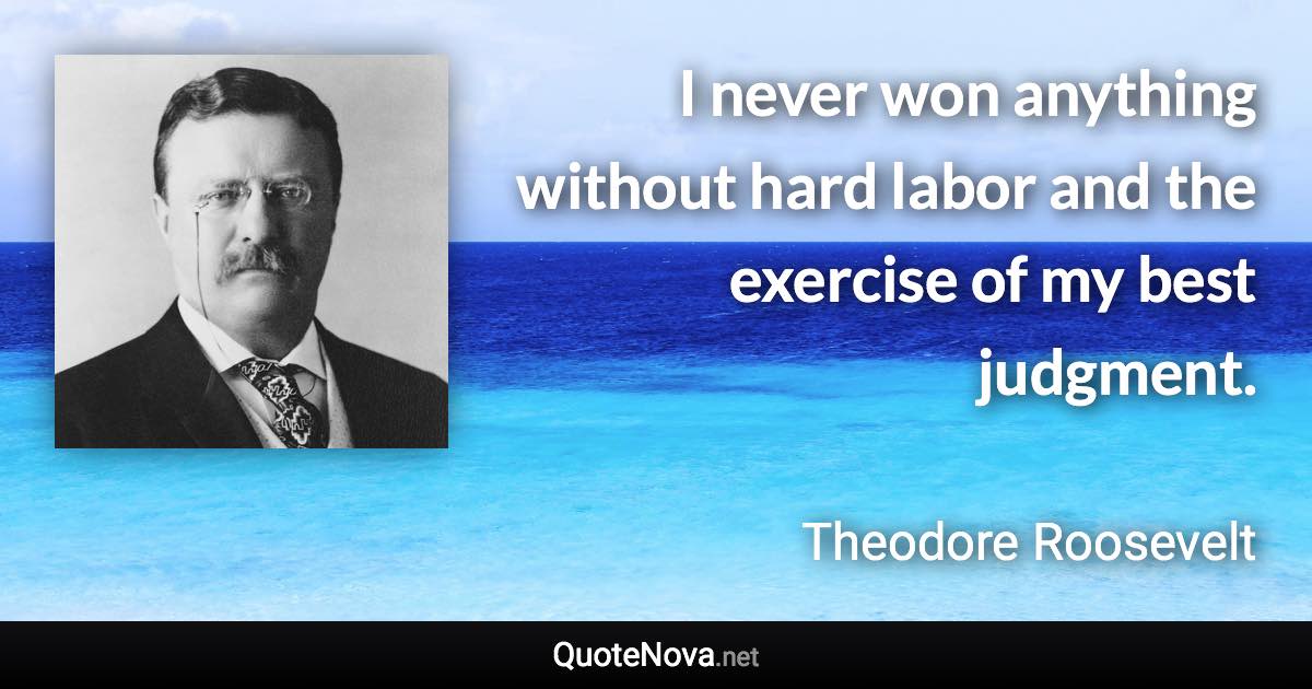 I never won anything without hard labor and the exercise of my best judgment. - Theodore Roosevelt quote