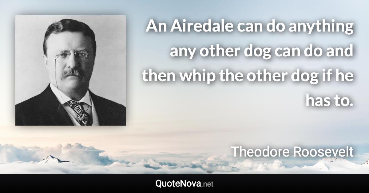 An Airedale can do anything any other dog can do and then whip the other dog if he has to. - Theodore Roosevelt quote