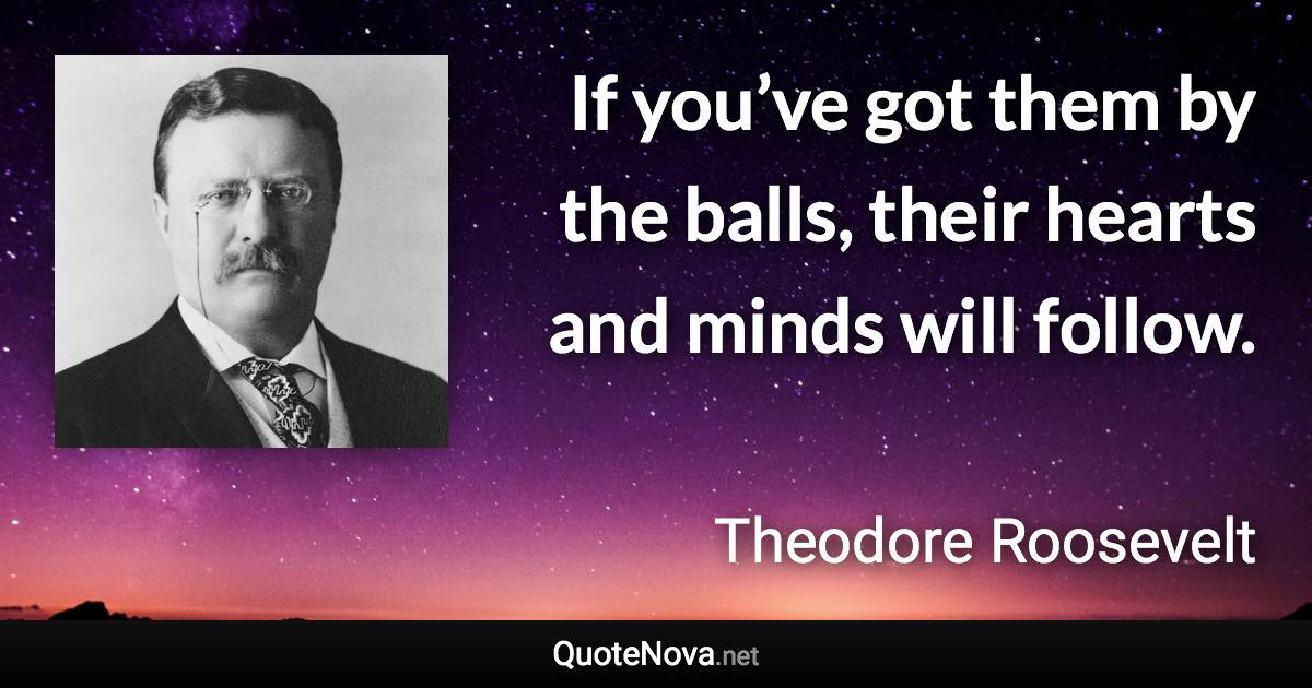 If you’ve got them by the balls, their hearts and minds will follow. - Theodore Roosevelt quote