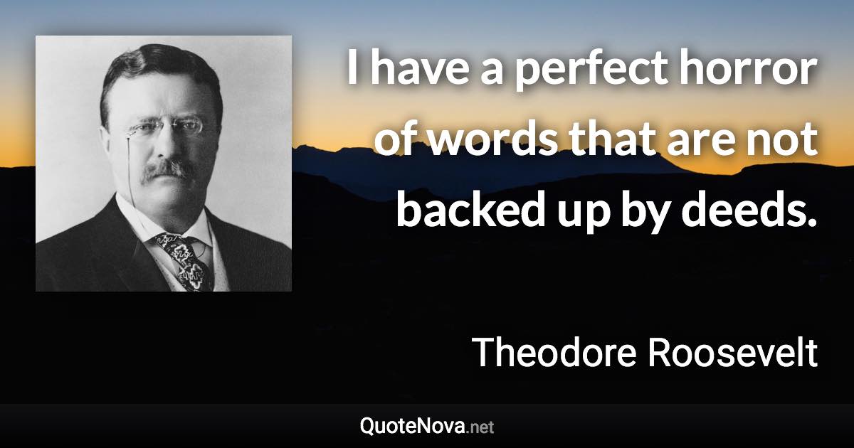 I have a perfect horror of words that are not backed up by deeds. - Theodore Roosevelt quote