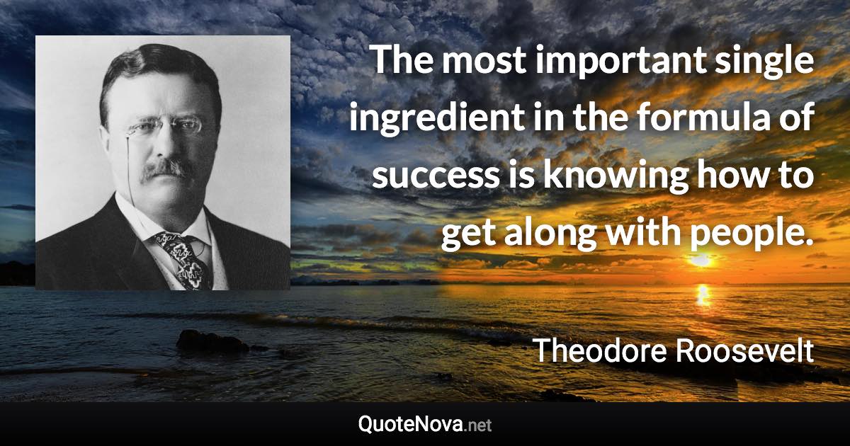 The most important single ingredient in the formula of success is knowing how to get along with people. - Theodore Roosevelt quote