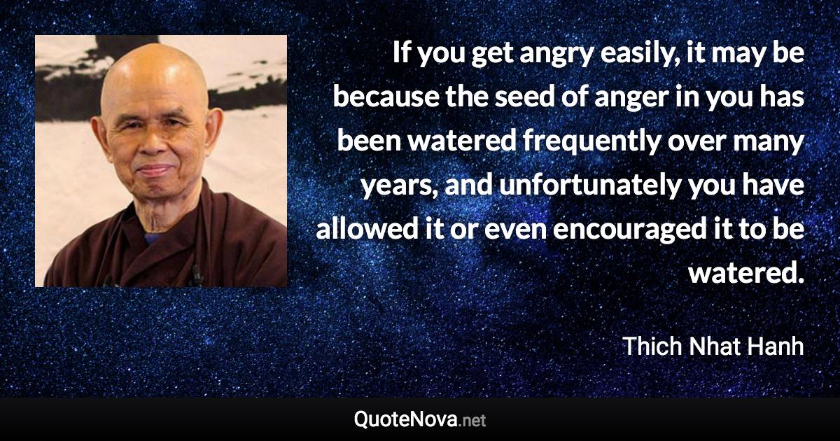 If you get angry easily, it may be because the seed of anger in you has been watered frequently over many years, and unfortunately you have allowed it or even encouraged it to be watered. - Thich Nhat Hanh quote