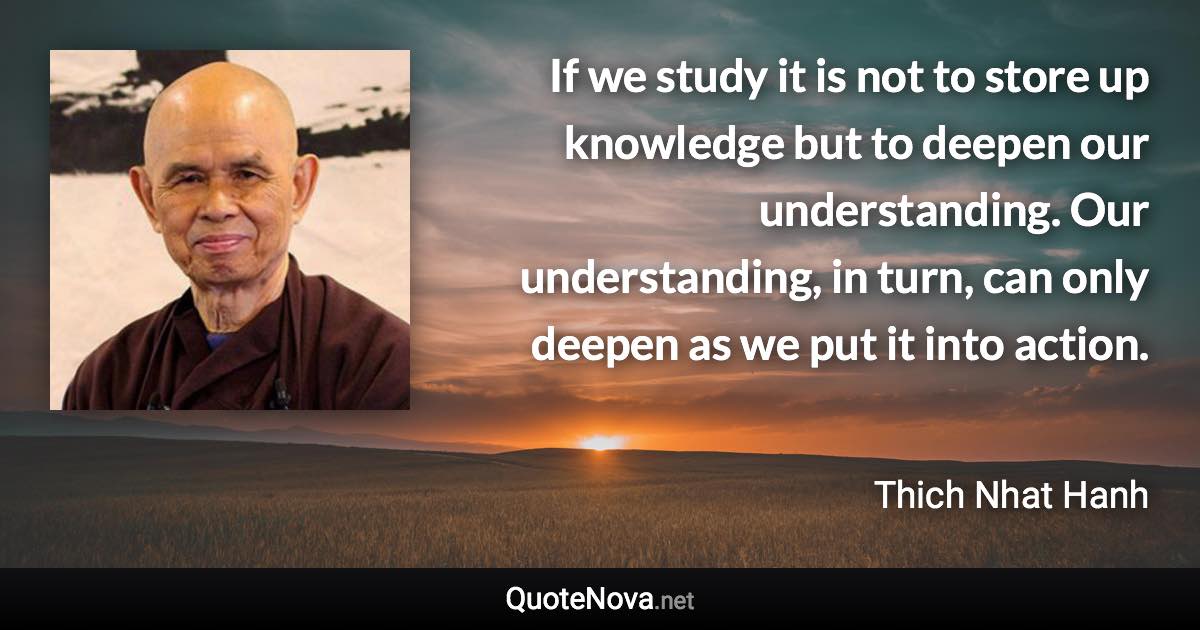 If we study it is not to store up knowledge but to deepen our understanding. Our understanding, in turn, can only deepen as we put it into action. - Thich Nhat Hanh quote