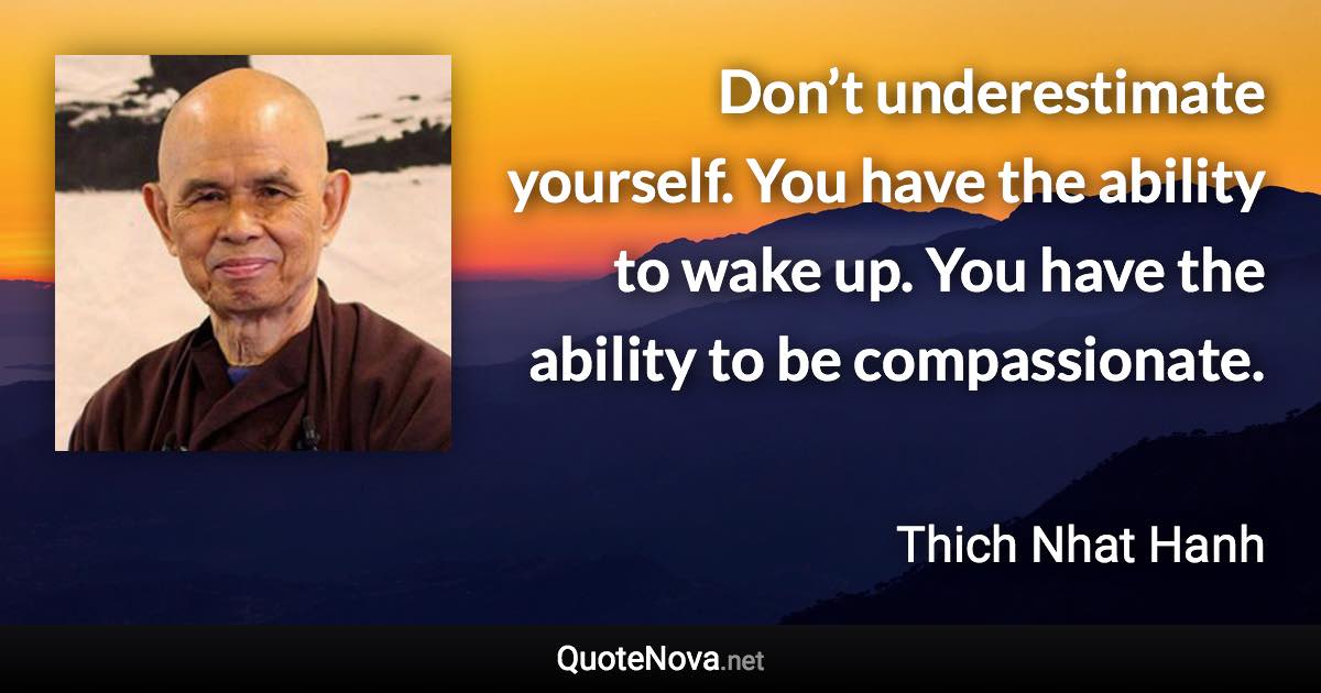 Don’t underestimate yourself. You have the ability to wake up. You have the ability to be compassionate. - Thich Nhat Hanh quote