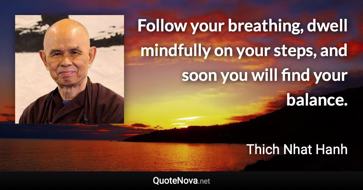 Follow your breathing, dwell mindfully on your steps, and soon you will find your balance. - Thich Nhat Hanh quote