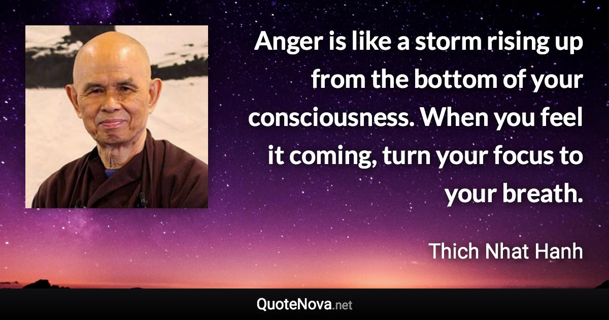 Anger is like a storm rising up from the bottom of your consciousness. When you feel it coming, turn your focus to your breath. - Thich Nhat Hanh quote