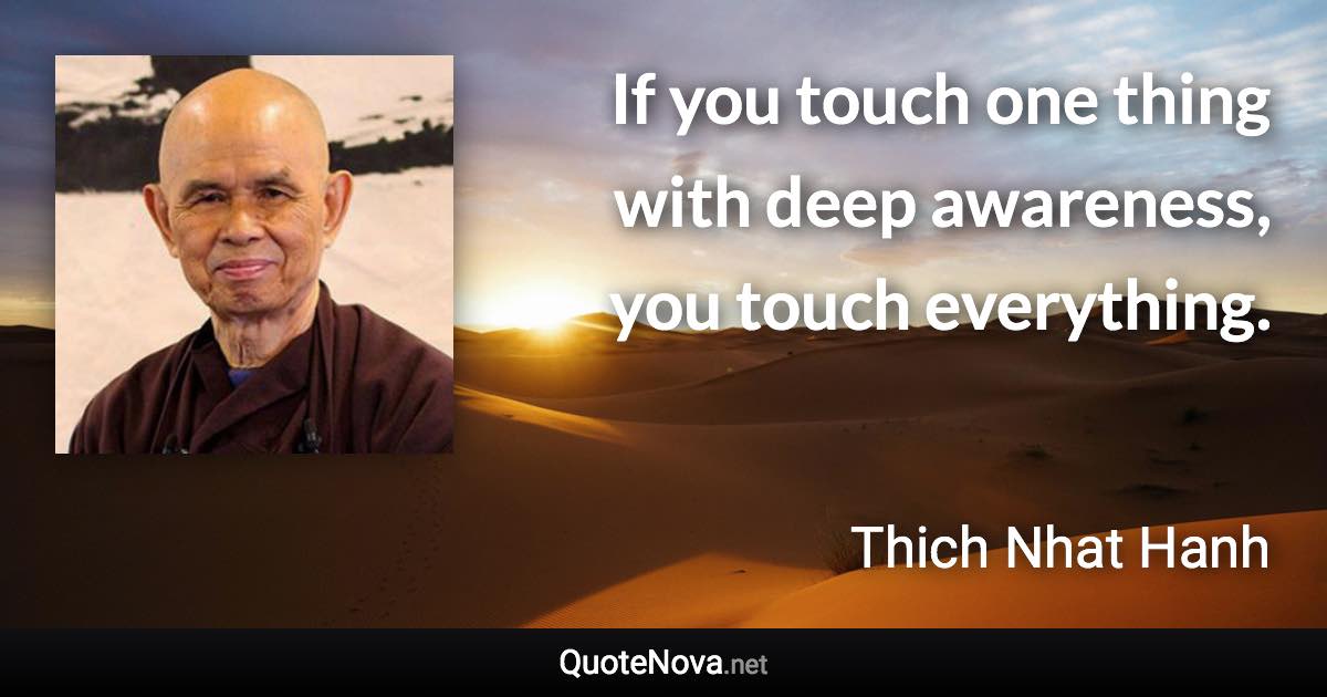 If you touch one thing with deep awareness, you touch everything. - Thich Nhat Hanh quote