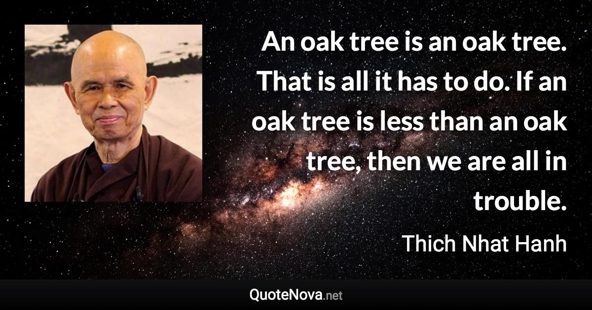 An oak tree is an oak tree. That is all it has to do. If an oak tree is less than an oak tree, then we are all in trouble. - Thich Nhat Hanh quote