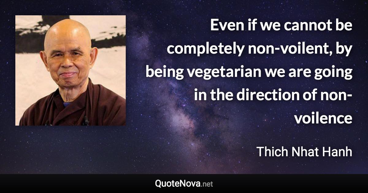 Even if we cannot be completely non-voilent, by being vegetarian we are going in the direction of non-voilence - Thich Nhat Hanh quote