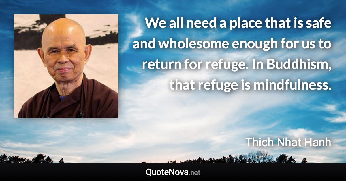 We all need a place that is safe and wholesome enough for us to return for refuge. In Buddhism, that refuge is mindfulness. - Thich Nhat Hanh quote