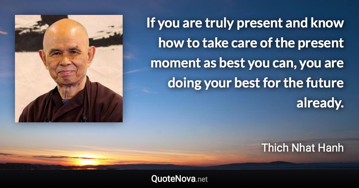 If you are truly present and know how to take care of the present moment as best you can, you are doing your best for the future already. - Thich Nhat Hanh quote