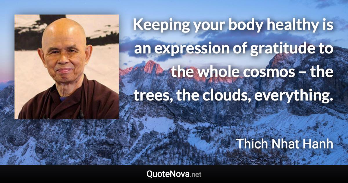 Keeping your body healthy is an expression of gratitude to the whole cosmos – the trees, the clouds, everything. - Thich Nhat Hanh quote