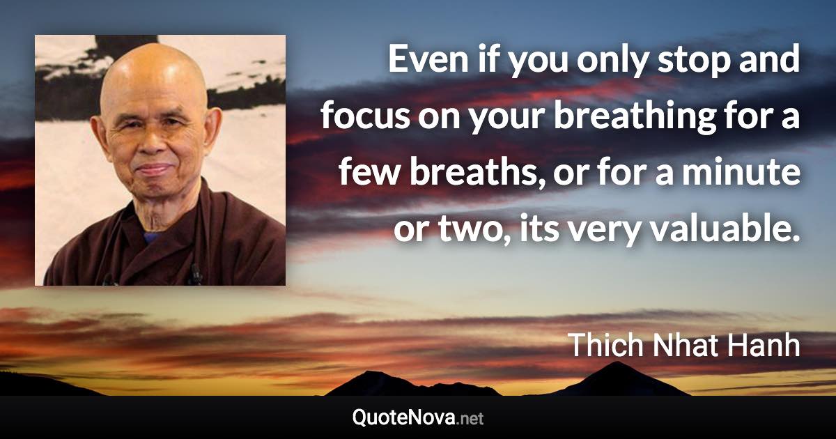 Even if you only stop and focus on your breathing for a few breaths, or for a minute or two, its very valuable. - Thich Nhat Hanh quote