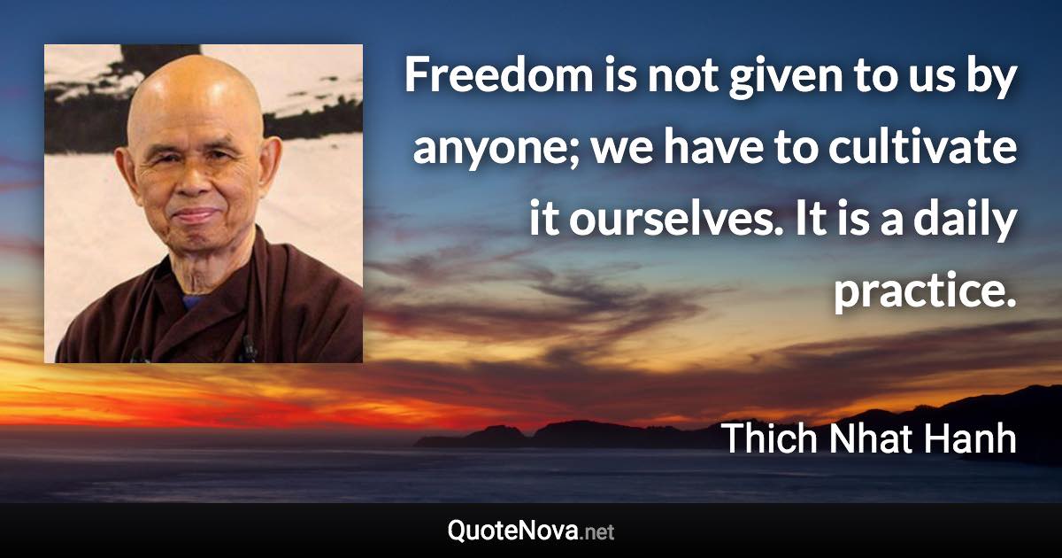 Freedom is not given to us by anyone; we have to cultivate it ourselves. It is a daily practice. - Thich Nhat Hanh quote