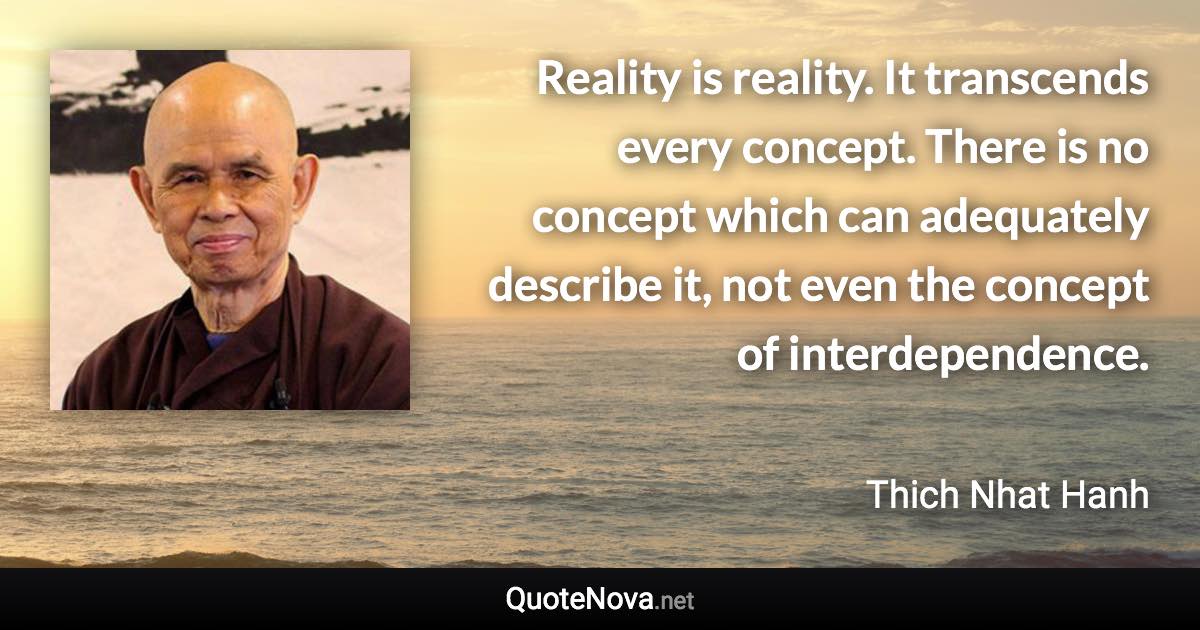 Reality is reality. It transcends every concept. There is no concept which can adequately describe it, not even the concept of interdependence. - Thich Nhat Hanh quote