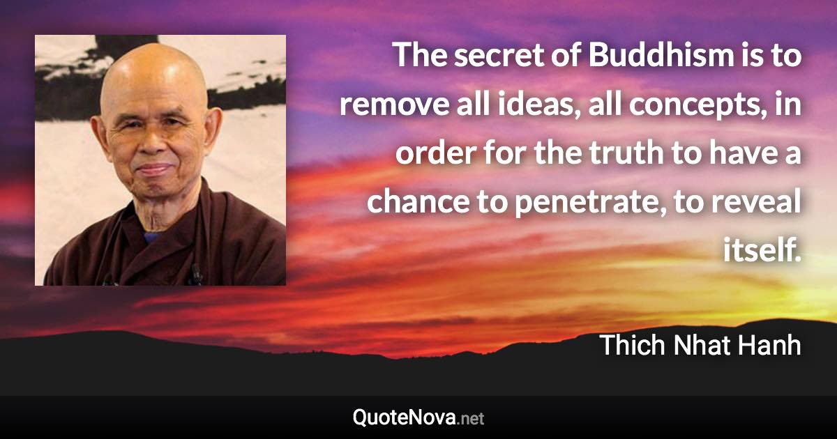 The secret of Buddhism is to remove all ideas, all concepts, in order for the truth to have a chance to penetrate, to reveal itself. - Thich Nhat Hanh quote