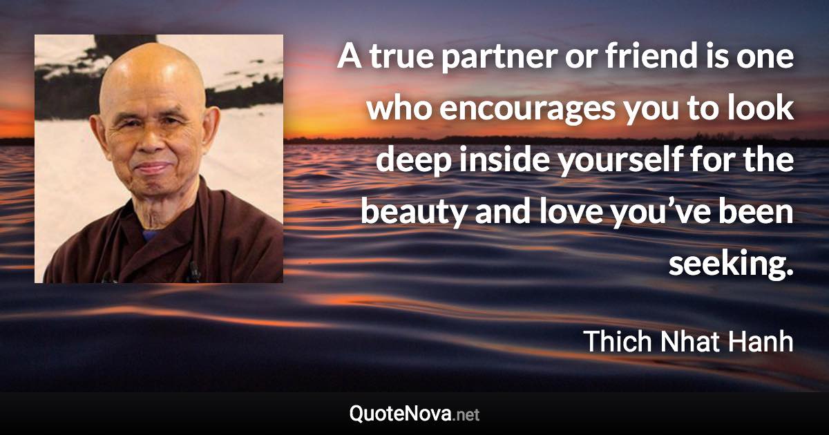 A true partner or friend is one who encourages you to look deep inside yourself for the beauty and love you’ve been seeking. - Thich Nhat Hanh quote