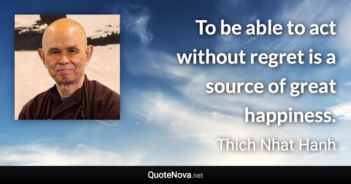 To be able to act without regret is a source of great happiness. - Thich Nhat Hanh quote