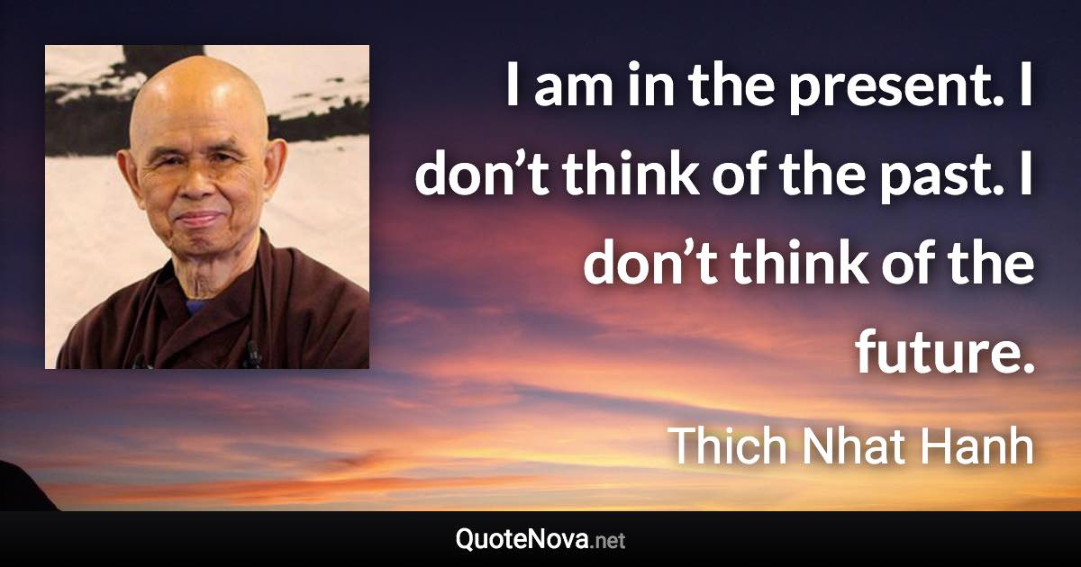 I am in the present. I don’t think of the past. I don’t think of the future. - Thich Nhat Hanh quote