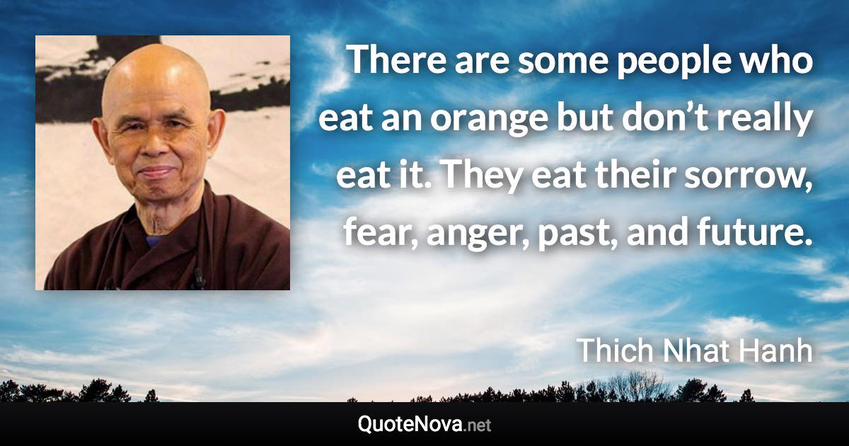 There are some people who eat an orange but don’t really eat it. They eat their sorrow, fear, anger, past, and future. - Thich Nhat Hanh quote