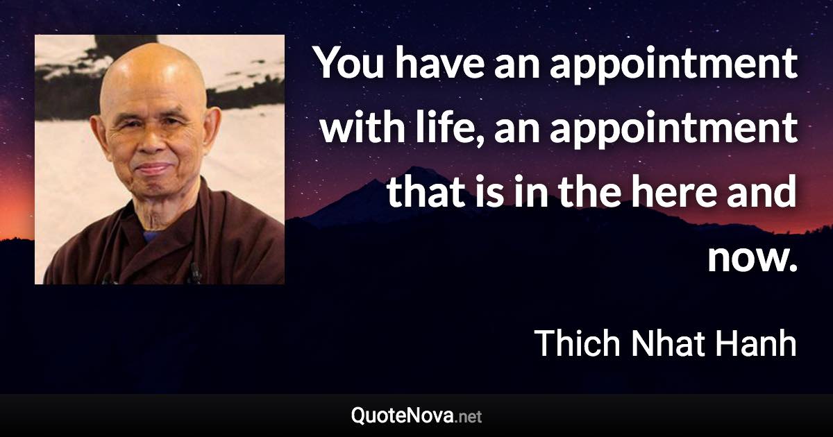 You have an appointment with life, an appointment that is in the here and now. - Thich Nhat Hanh quote