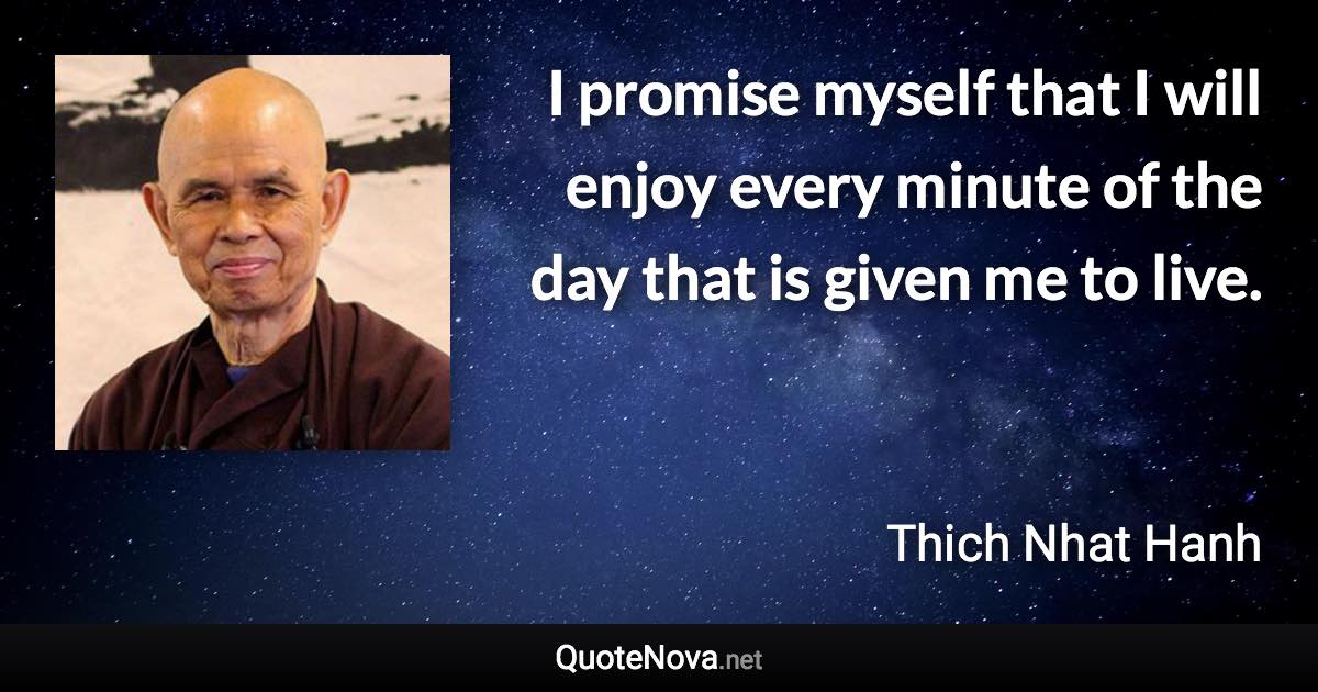 I promise myself that I will enjoy every minute of the day that is given me to live. - Thich Nhat Hanh quote